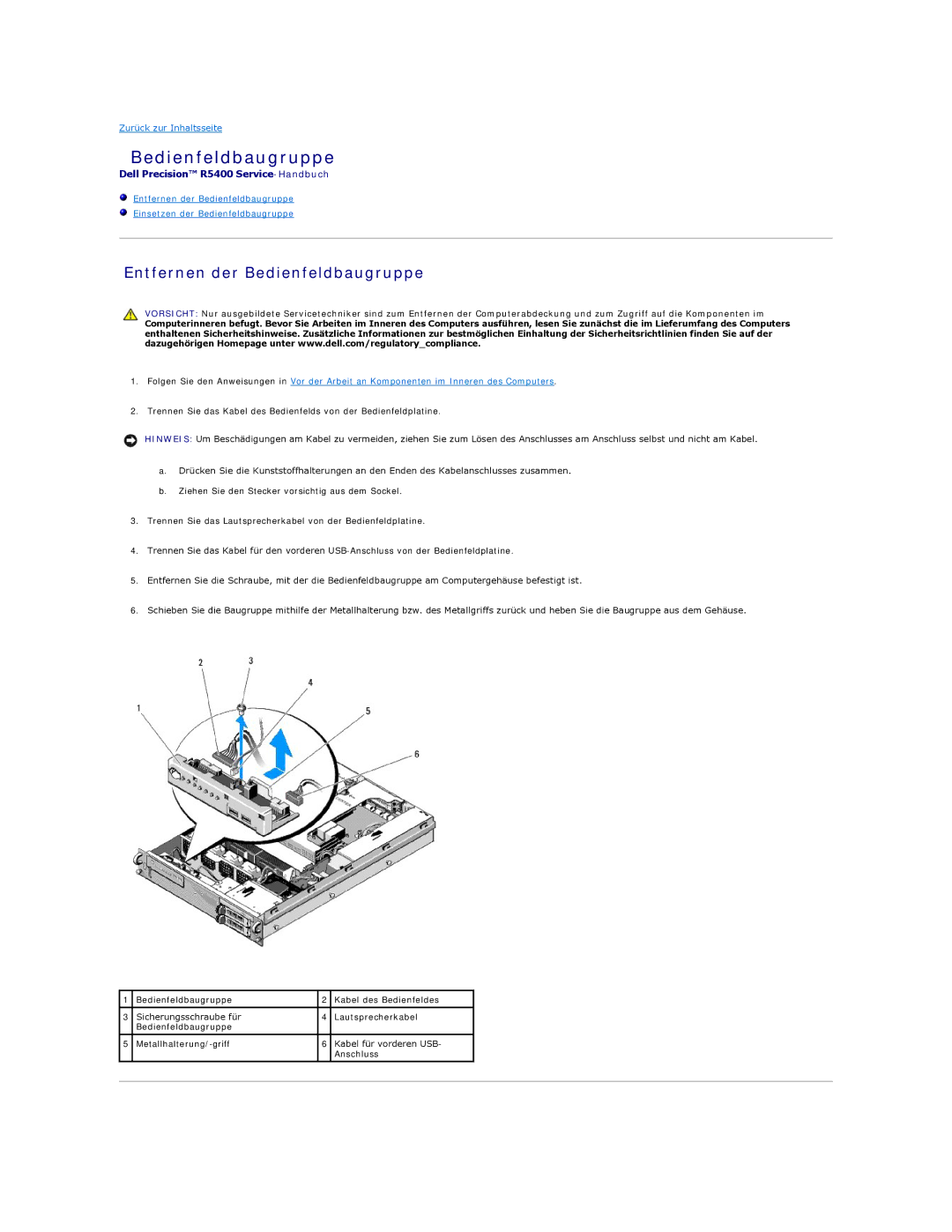 Dell 5400 manual Entfernen der Bedienfeldbaugruppe 