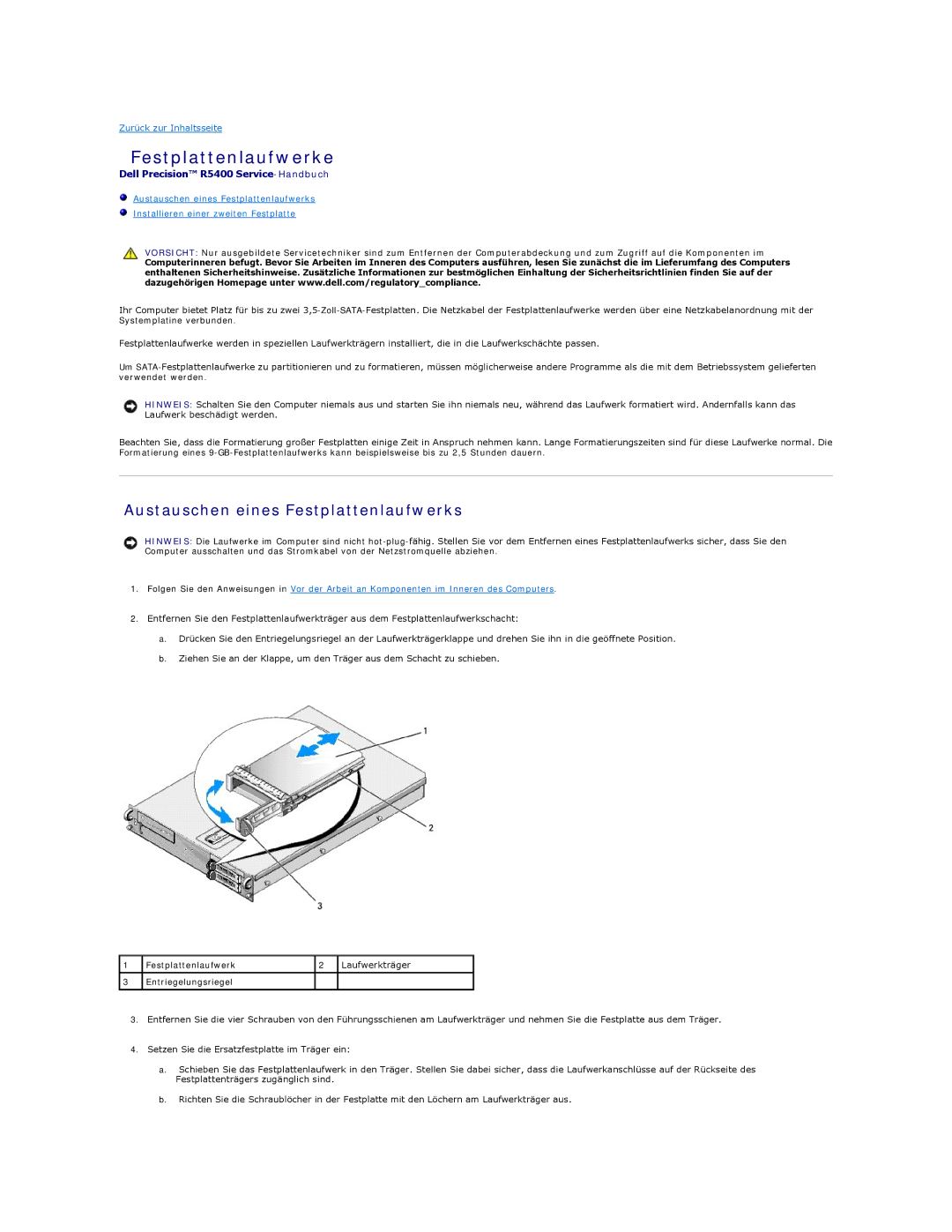 Dell 5400 manual Festplattenlaufwerke, Austauschen eines Festplattenlaufwerks 