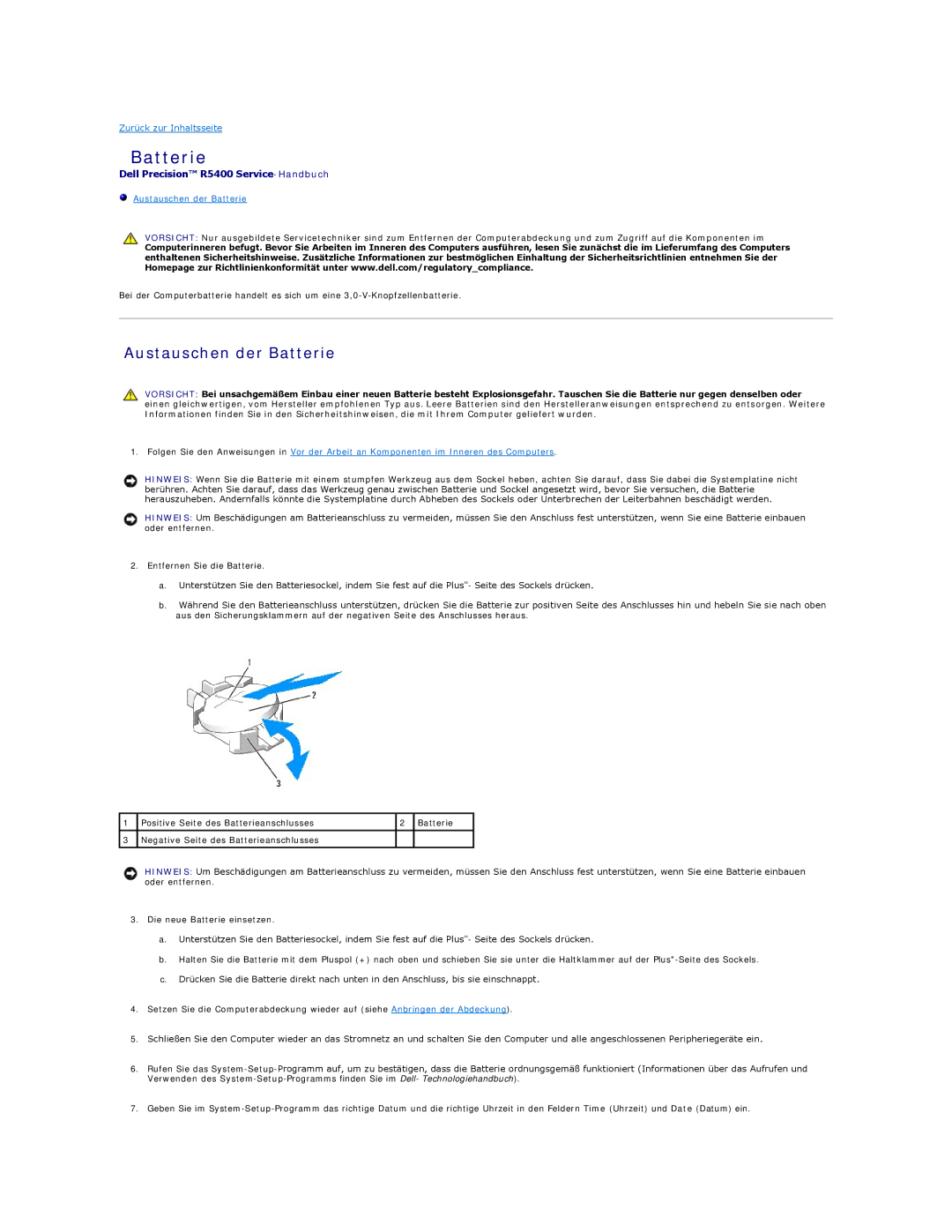 Dell 5400 manual Austauschen der Batterie 