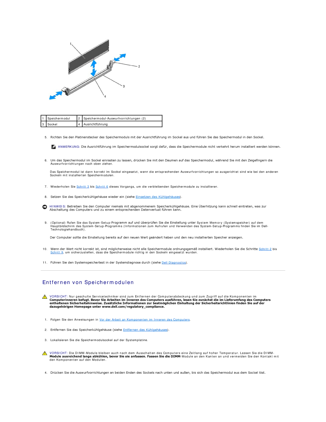 Dell 5400 manual Entfernen von Speichermodulen 