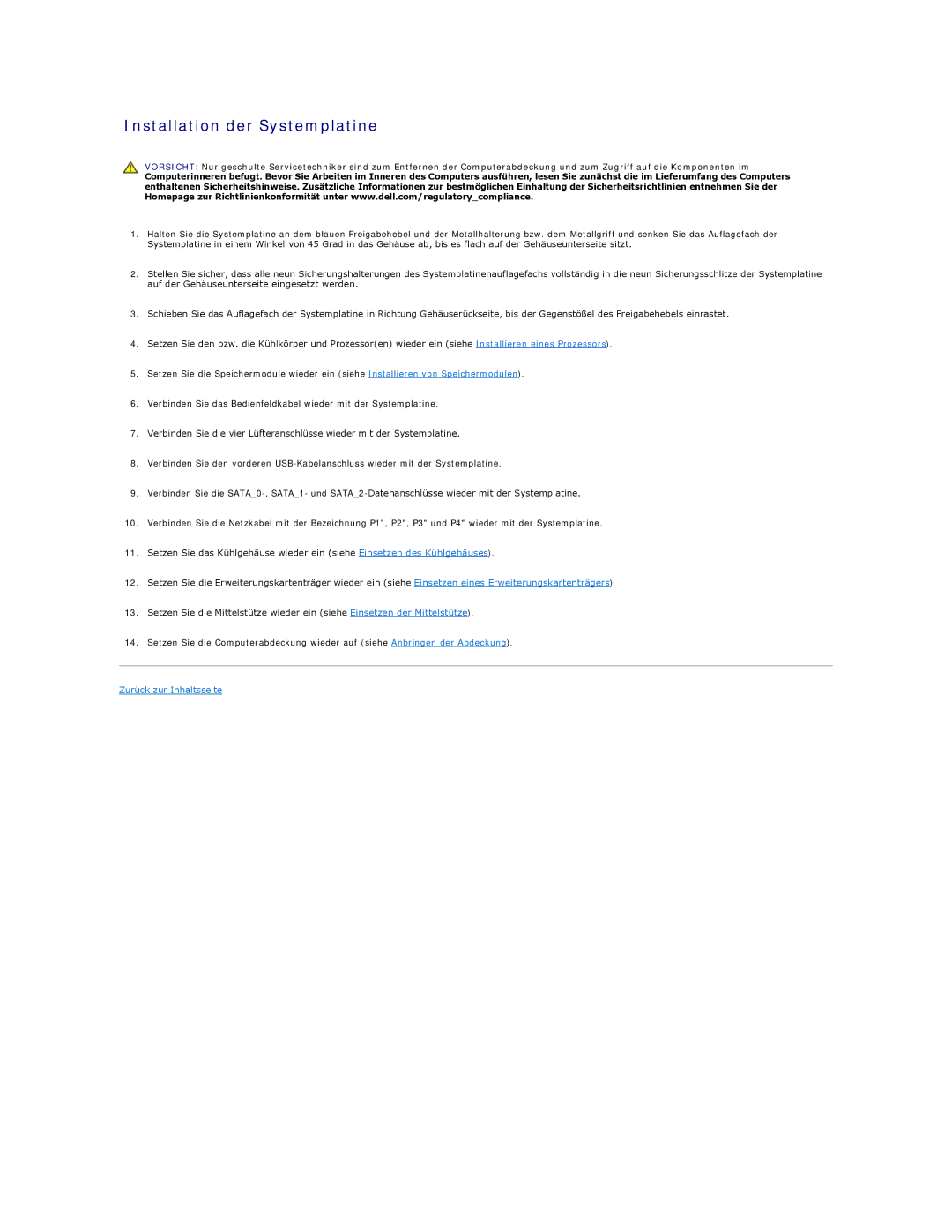 Dell 5400 manual Installation der Systemplatine 