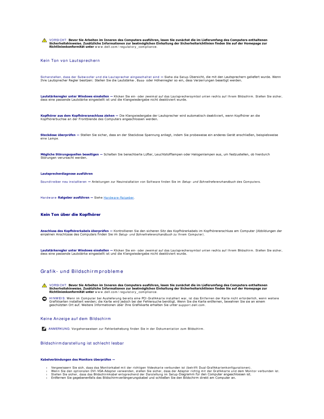 Dell 5400 manual Grafik- und Bildschirmprobleme, Kein Ton von Lautsprechern 