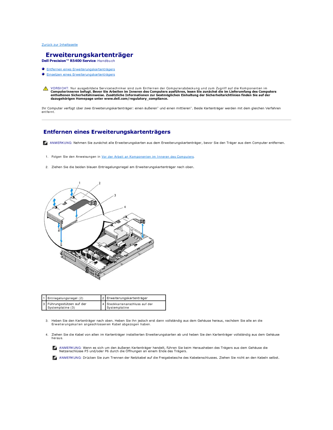 Dell 5400 manual Entfernen eines Erweiterungskartenträgers 