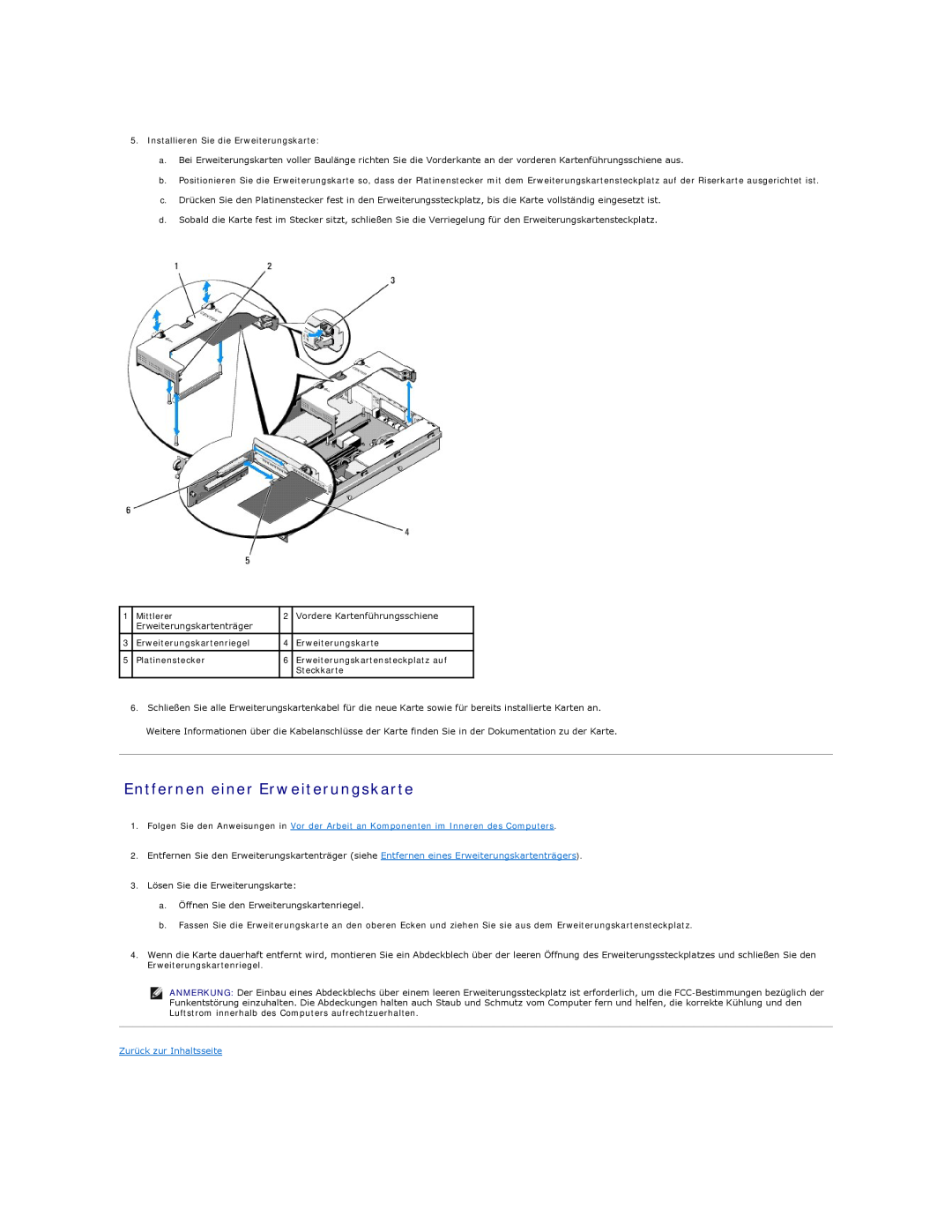 Dell 5400 manual Entfernen einer Erweiterungskarte, Zurück zur Inhaltsseite 