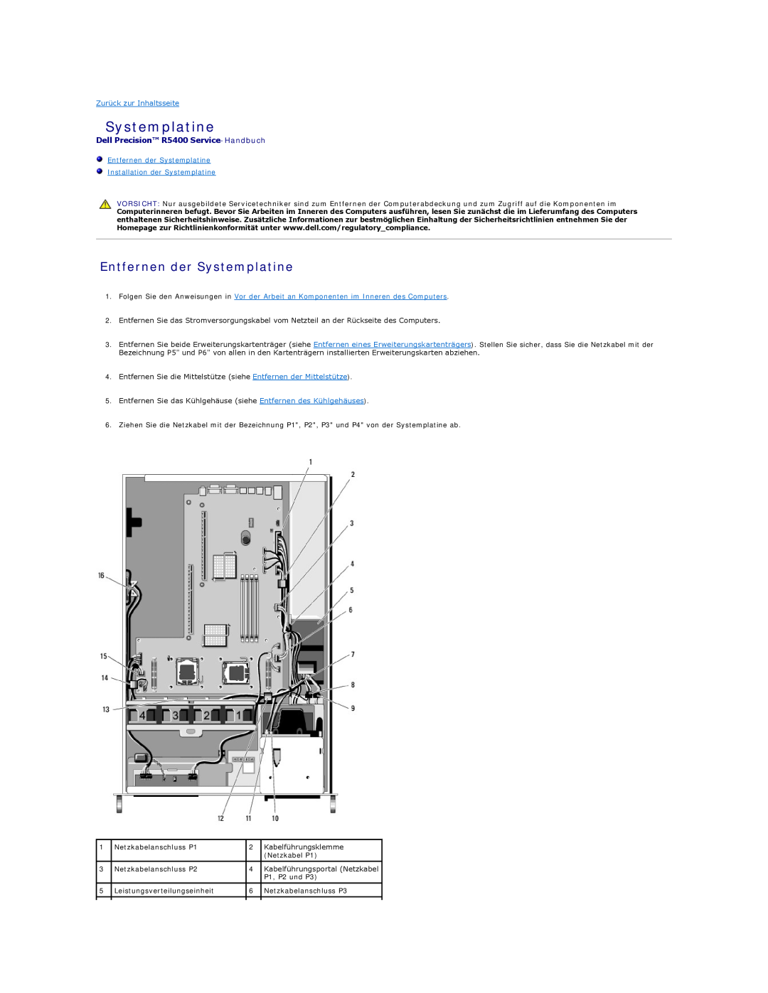 Dell manual Entfernen der Systemplatine Installation der Systemplatine, Dell Precision R5400 Service-Handbuch 