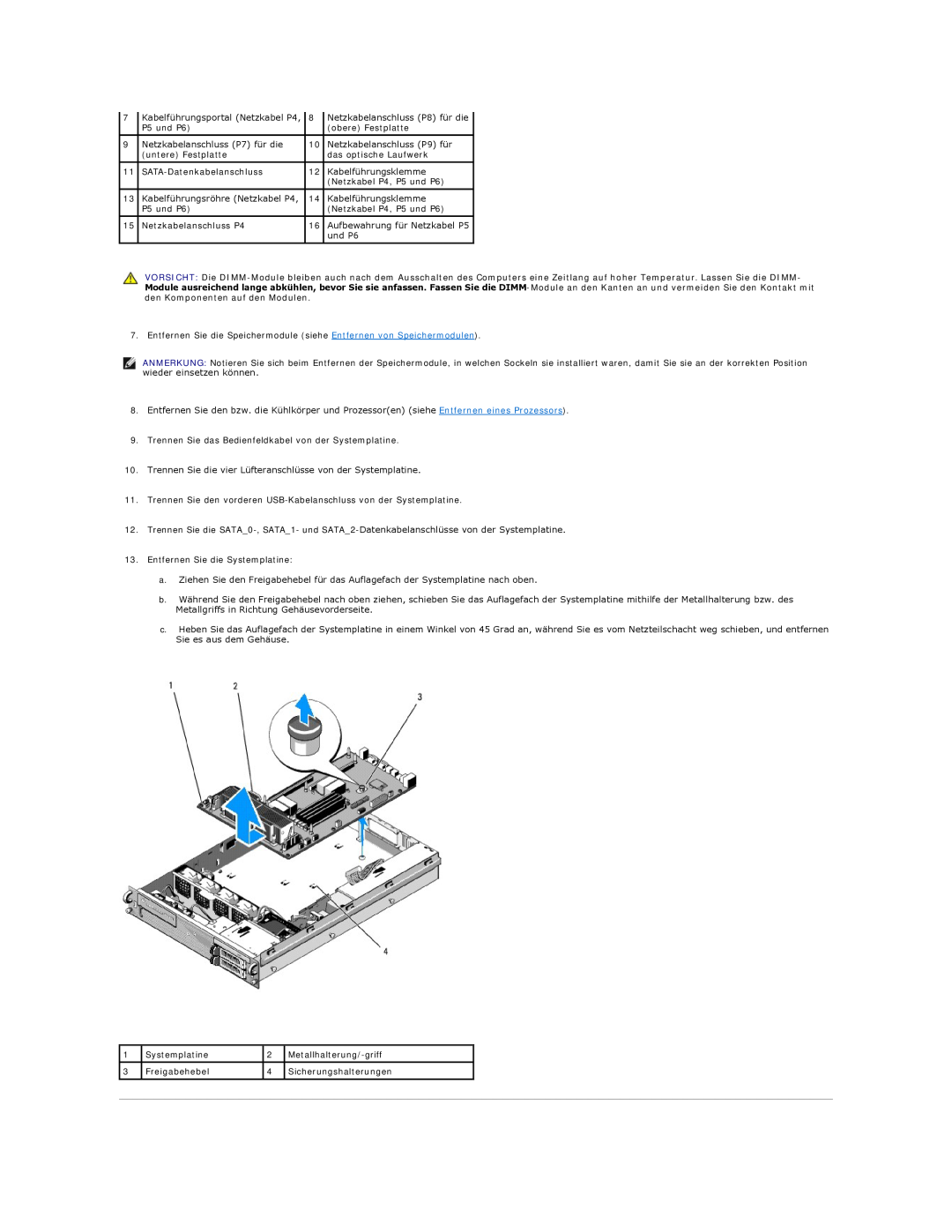 Dell 5400 manual Kabelführungsportal Netzkabel P4 