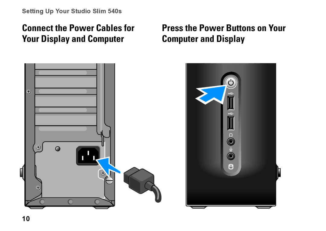 Dell 540S setup guide Press the Power Buttons on Your Computer and Display 