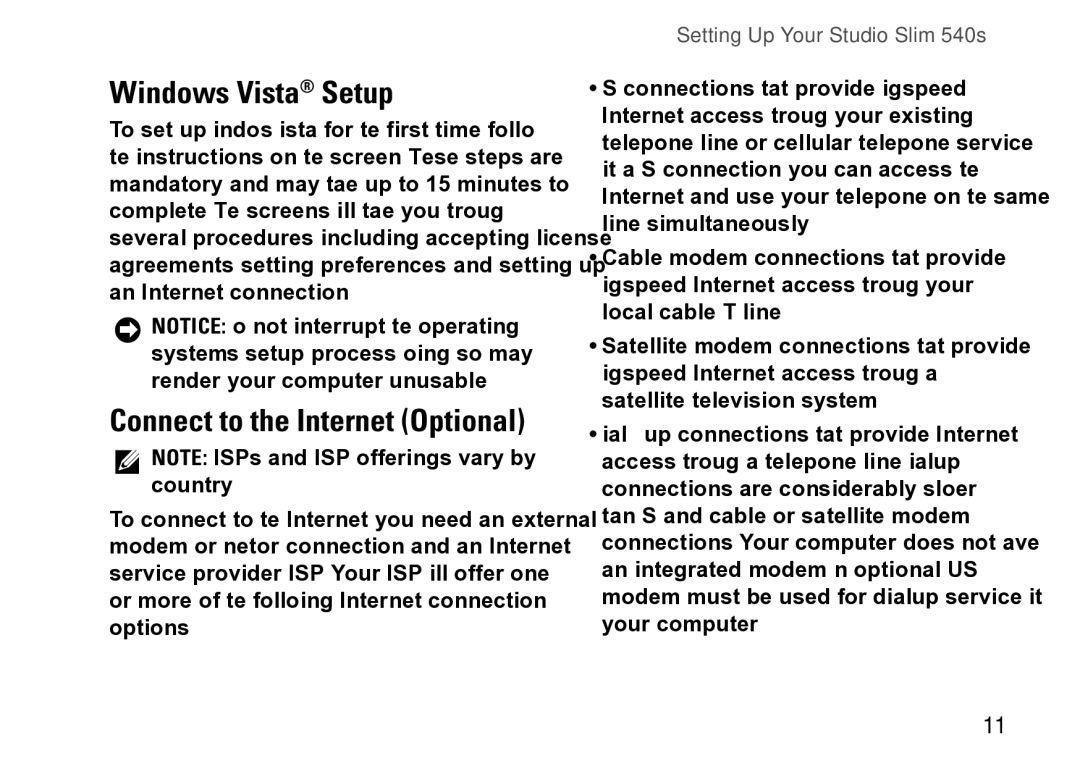 Dell 540S setup guide Windows Vista Setup, Connect to the Internet Optional 