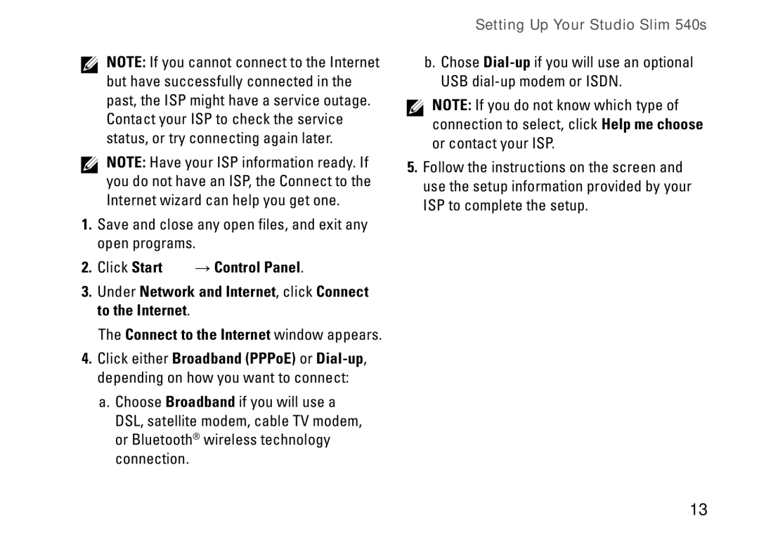 Dell 540S setup guide Connect to the Internet window appears 