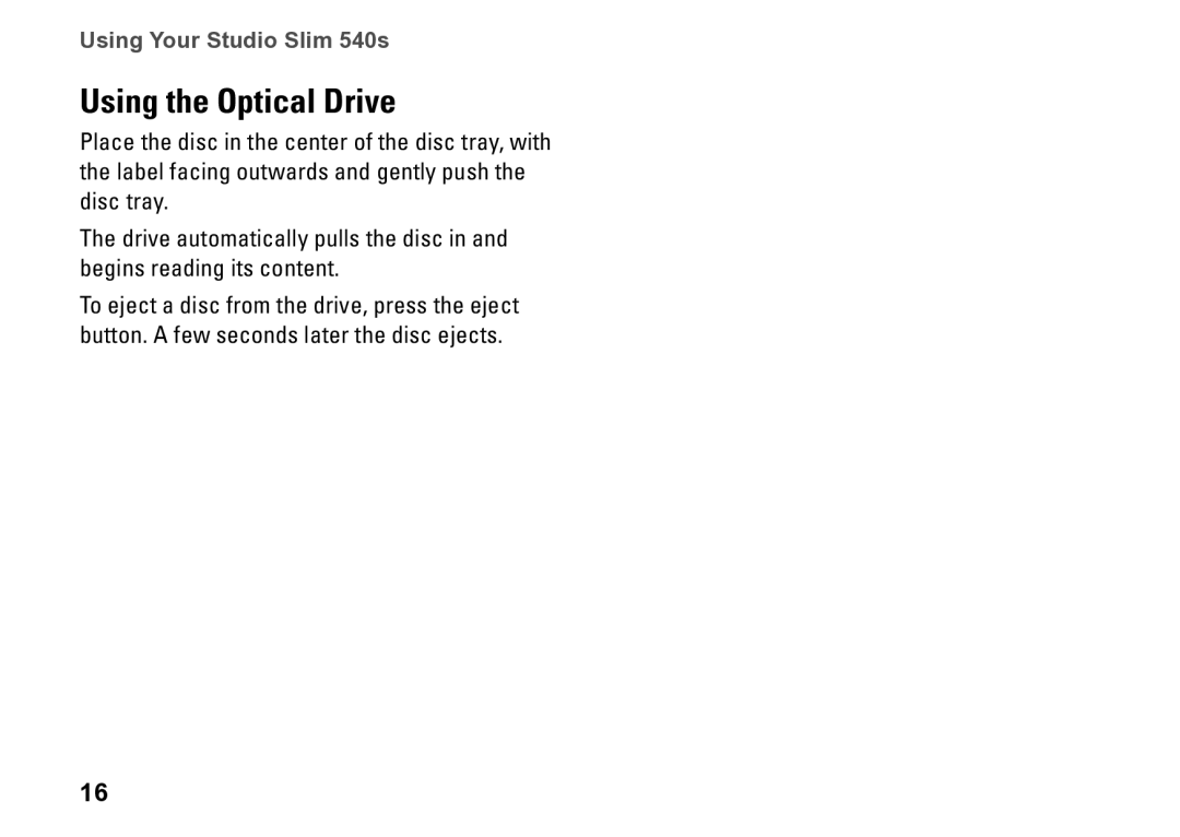 Dell 540S setup guide Using the Optical Drive 