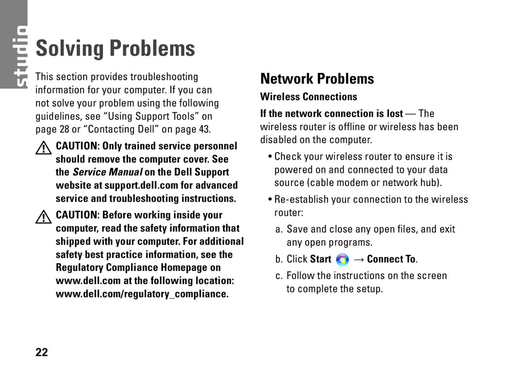 Dell 540S setup guide Solving Problems, Network Problems 