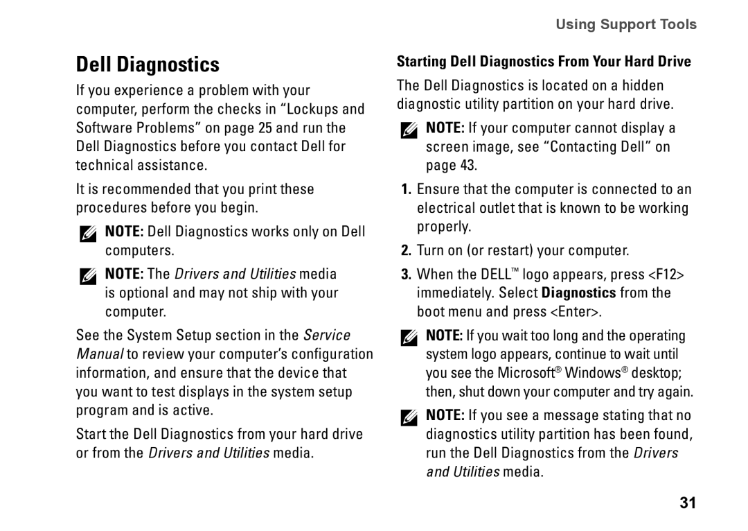 Dell 540S setup guide Starting Dell Diagnostics From Your Hard Drive 