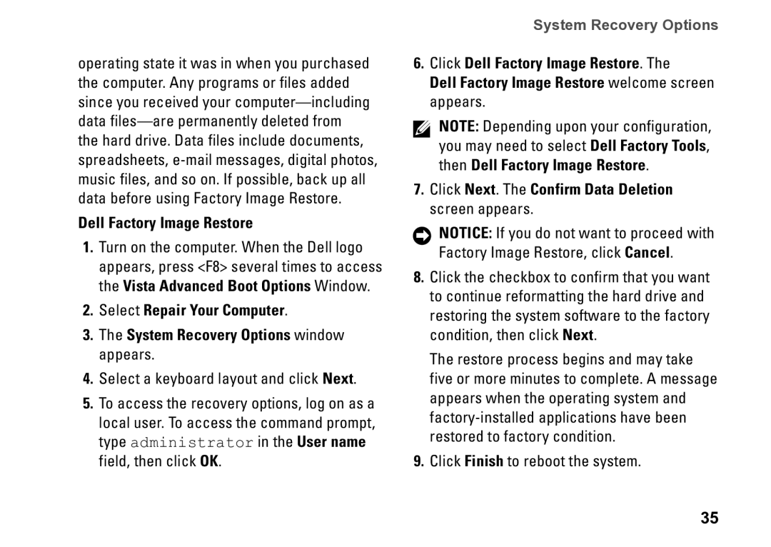 Dell 540S setup guide Dell Factory Image Restore 