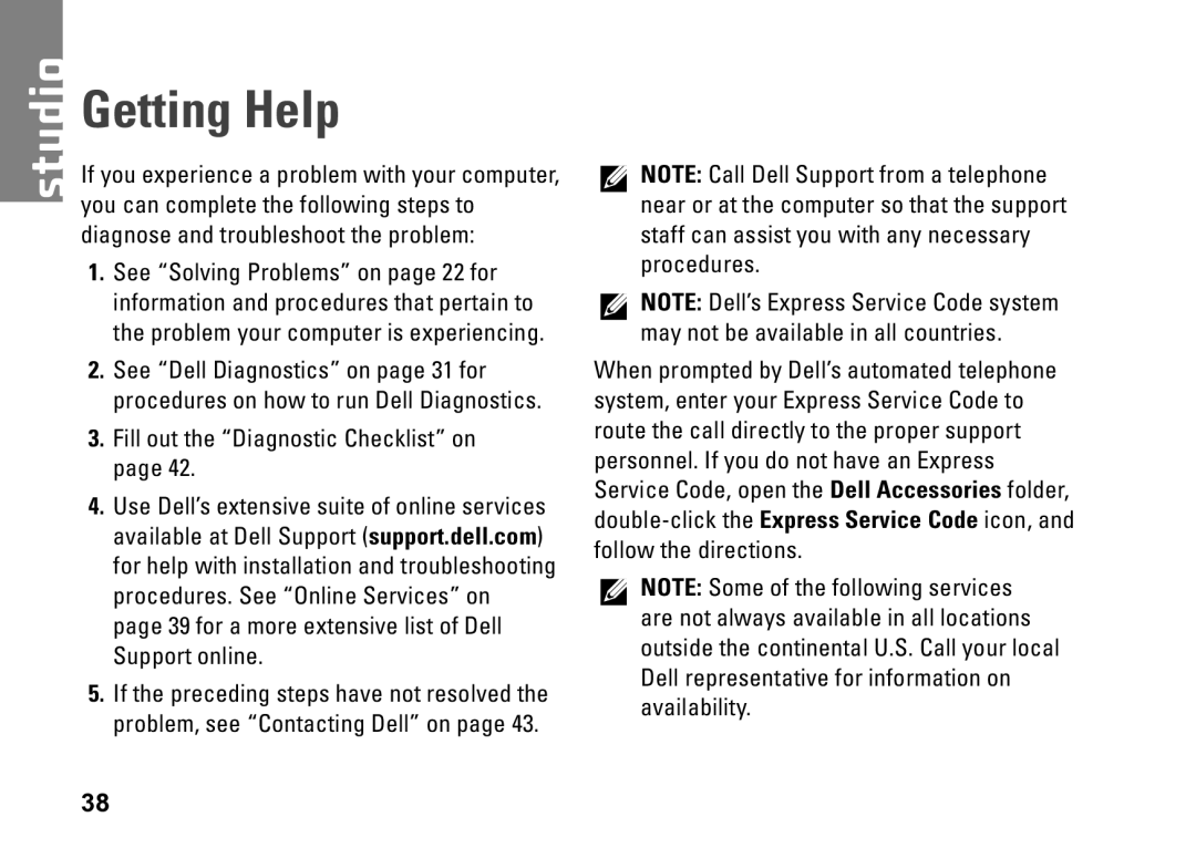 Dell 540S setup guide Getting Help 