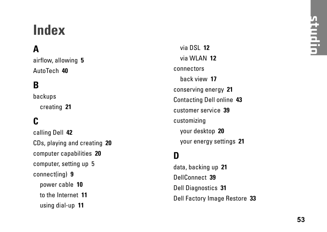 Dell 540S setup guide Index 