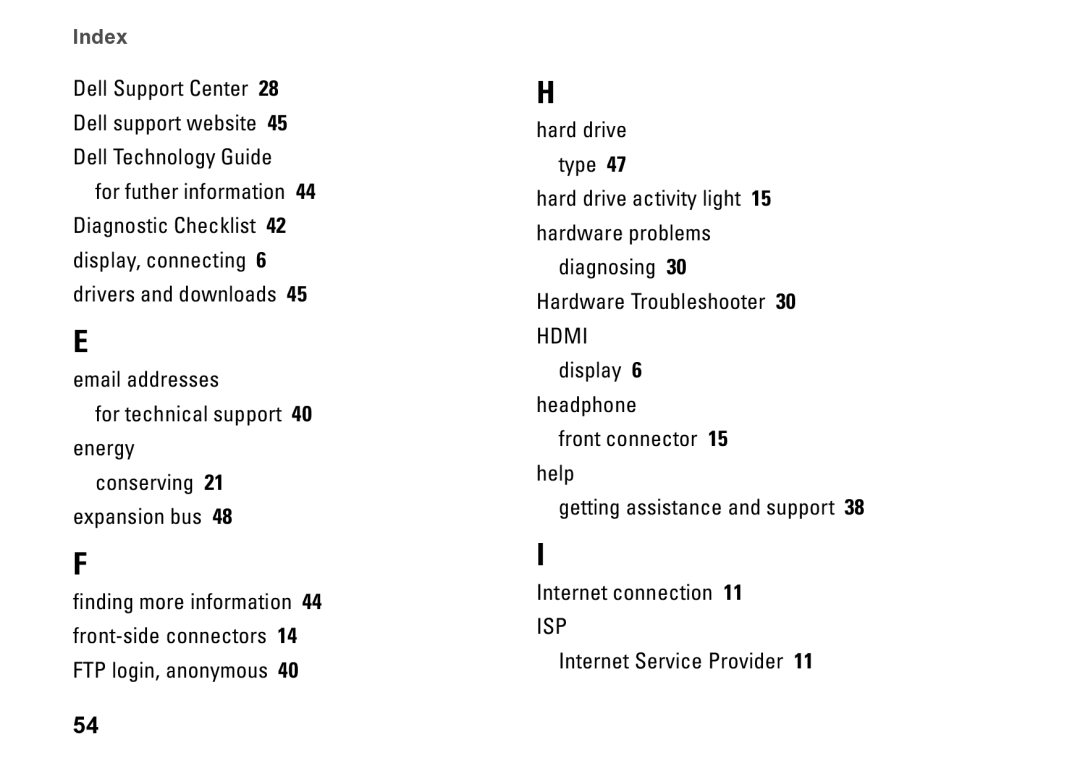 Dell 540S setup guide Index 