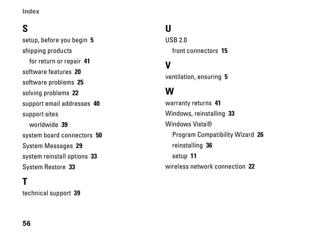 Dell 540S setup guide Index 