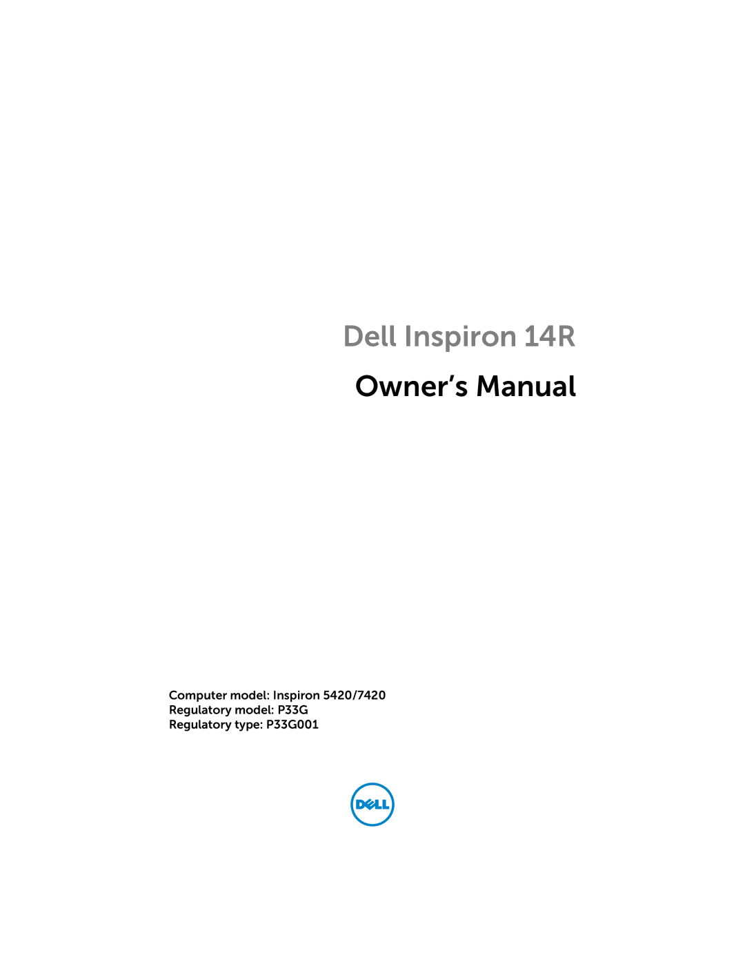 Dell 7420, 5420 owner manual Dell Inspiron 14R 