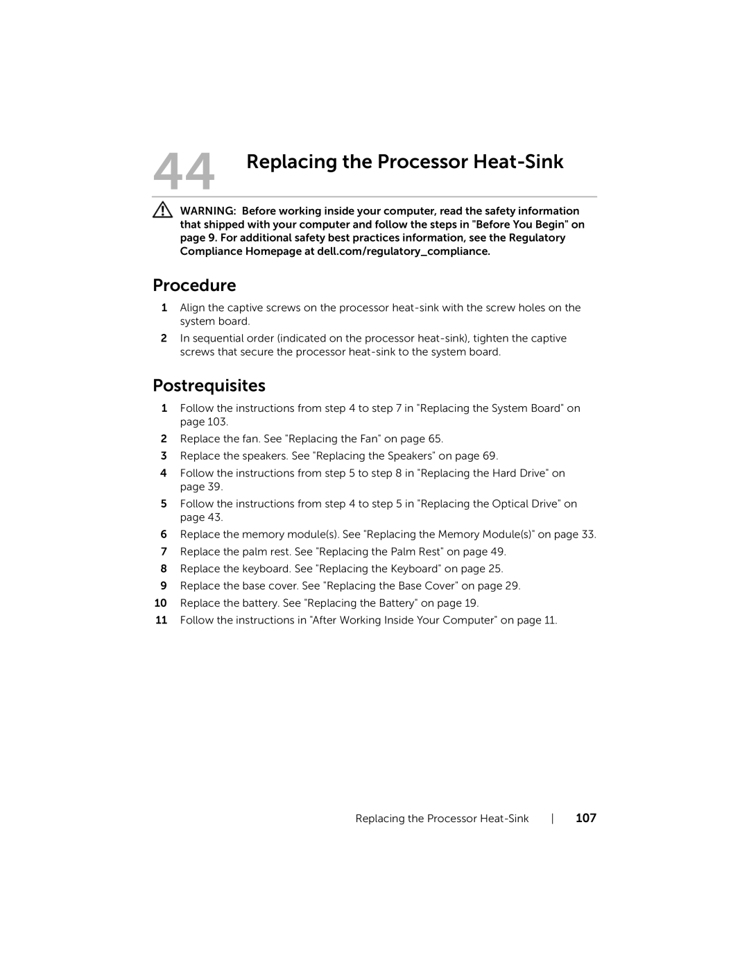 Dell 7420, 5420 owner manual Replacing the Processor Heat-Sink 