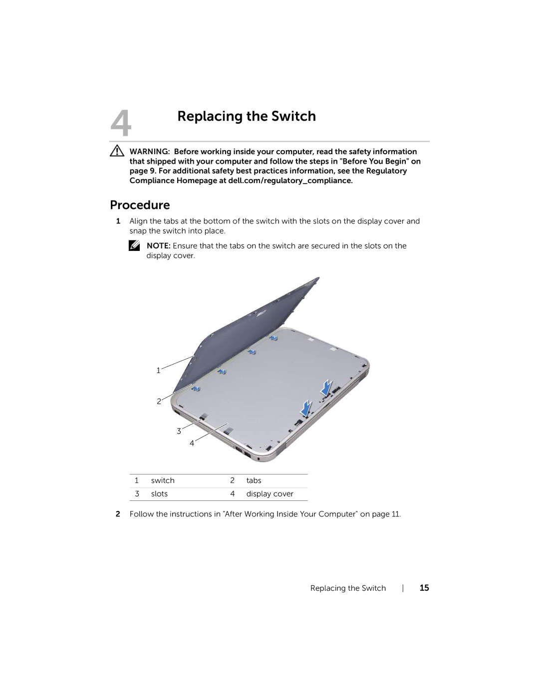 Dell 7420, 5420 owner manual Replacing the Switch 