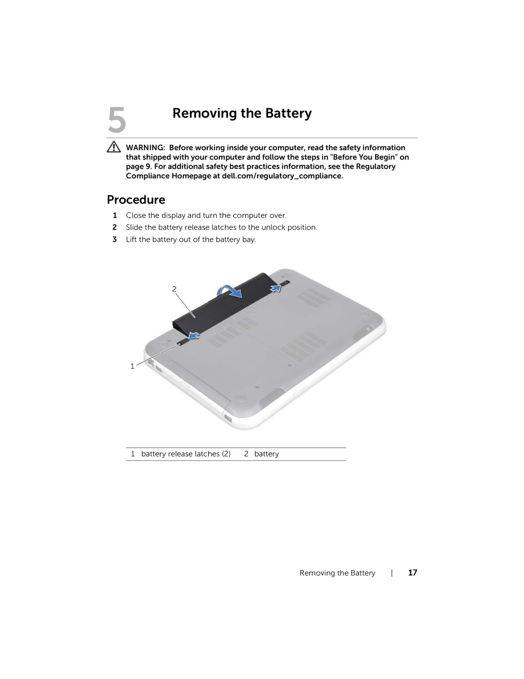 Dell 7420, 5420 owner manual Removing the Battery 