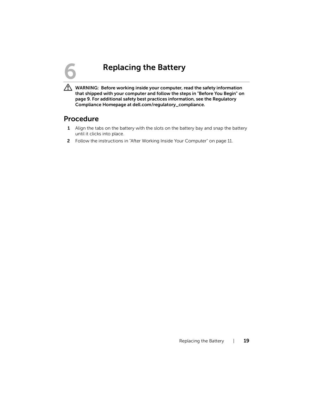 Dell 7420, 5420 owner manual Replacing the Battery 