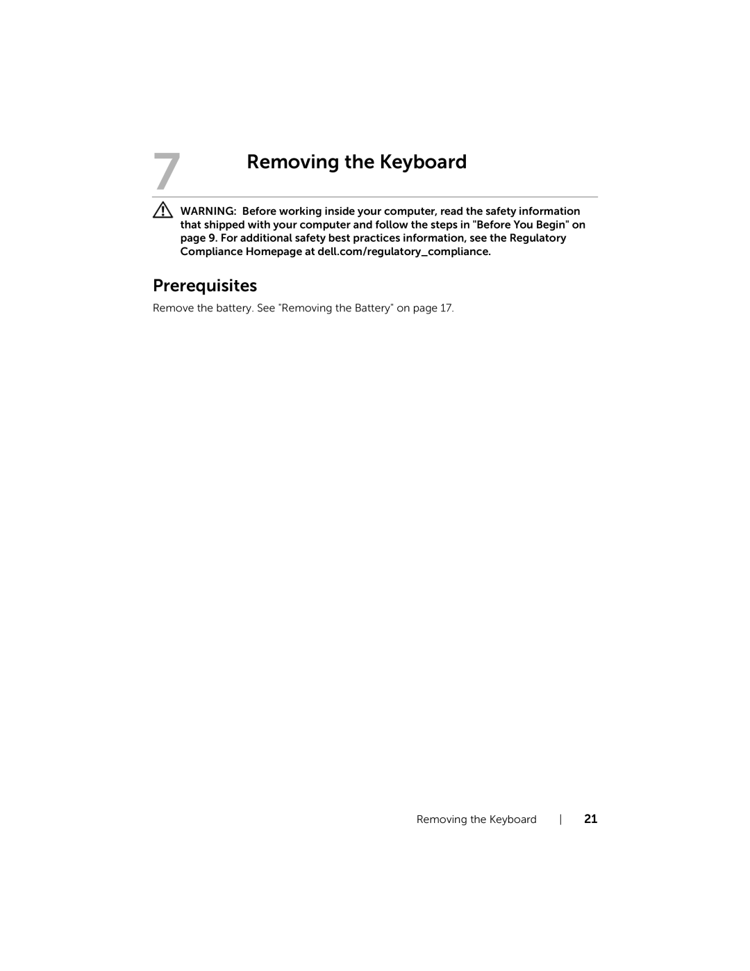 Dell 7420, 5420 owner manual Removing the Keyboard 