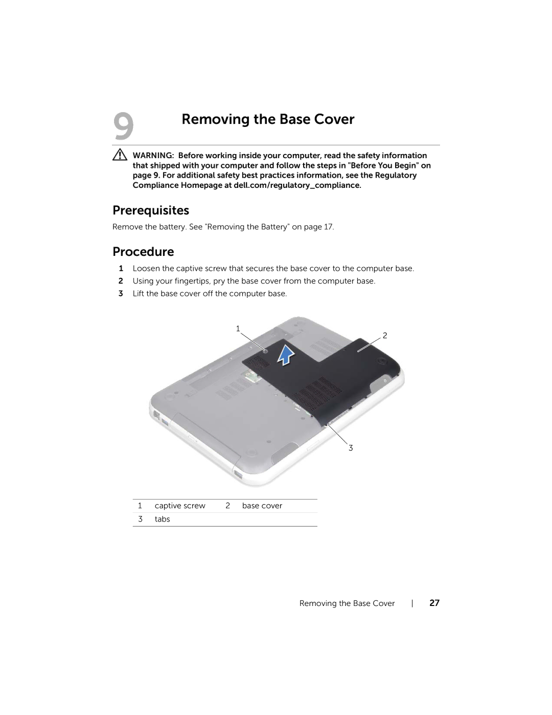 Dell 7420, 5420 owner manual Removing the Base Cover 