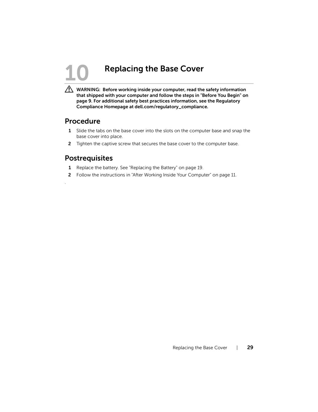 Dell 7420, 5420 owner manual Replacing the Base Cover 