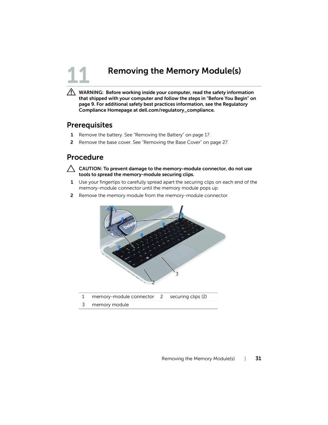 Dell 7420, 5420 owner manual Removing the Memory Modules 