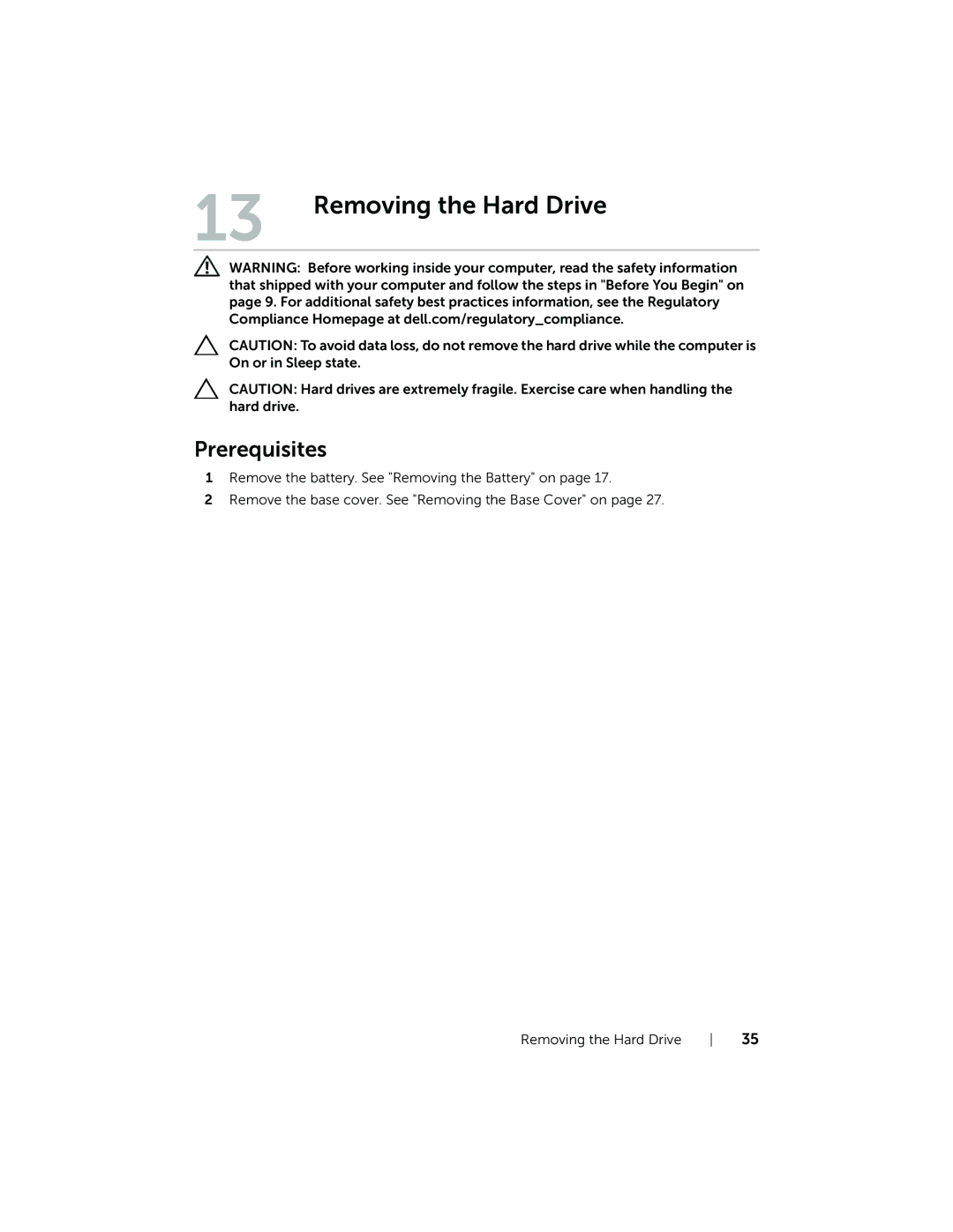 Dell 7420, 5420 owner manual Removing the Hard Drive 