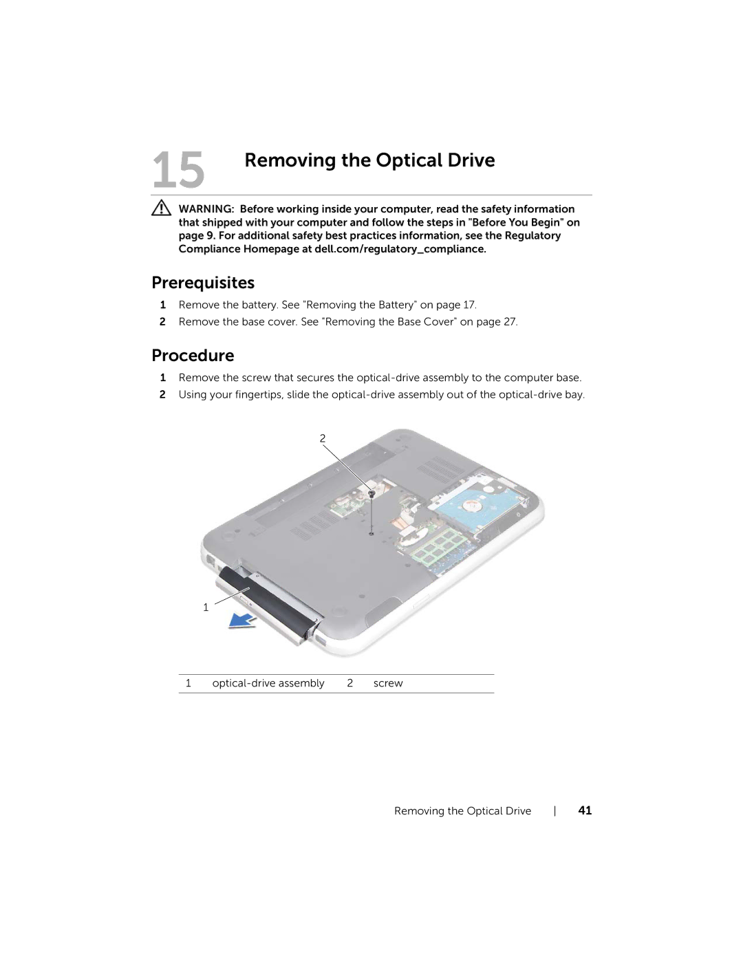 Dell 7420, 5420 owner manual Removing the Optical Drive 