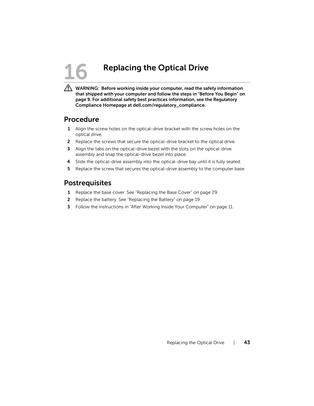 Dell 7420, 5420 owner manual Replacing the Optical Drive 