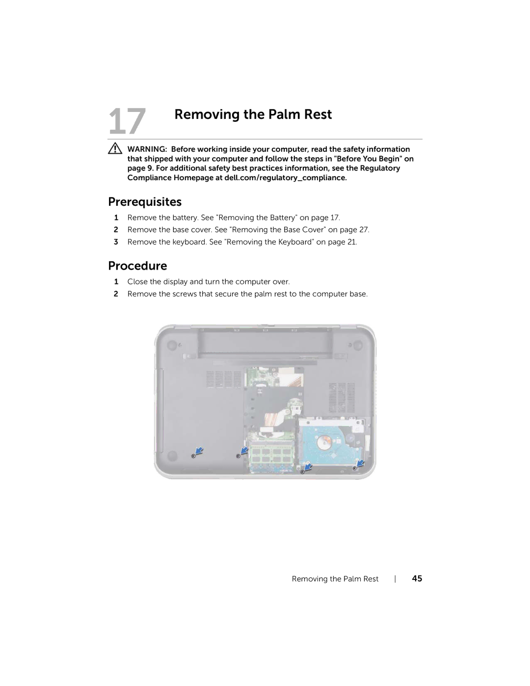 Dell 7420, 5420 owner manual Removing the Palm Rest 