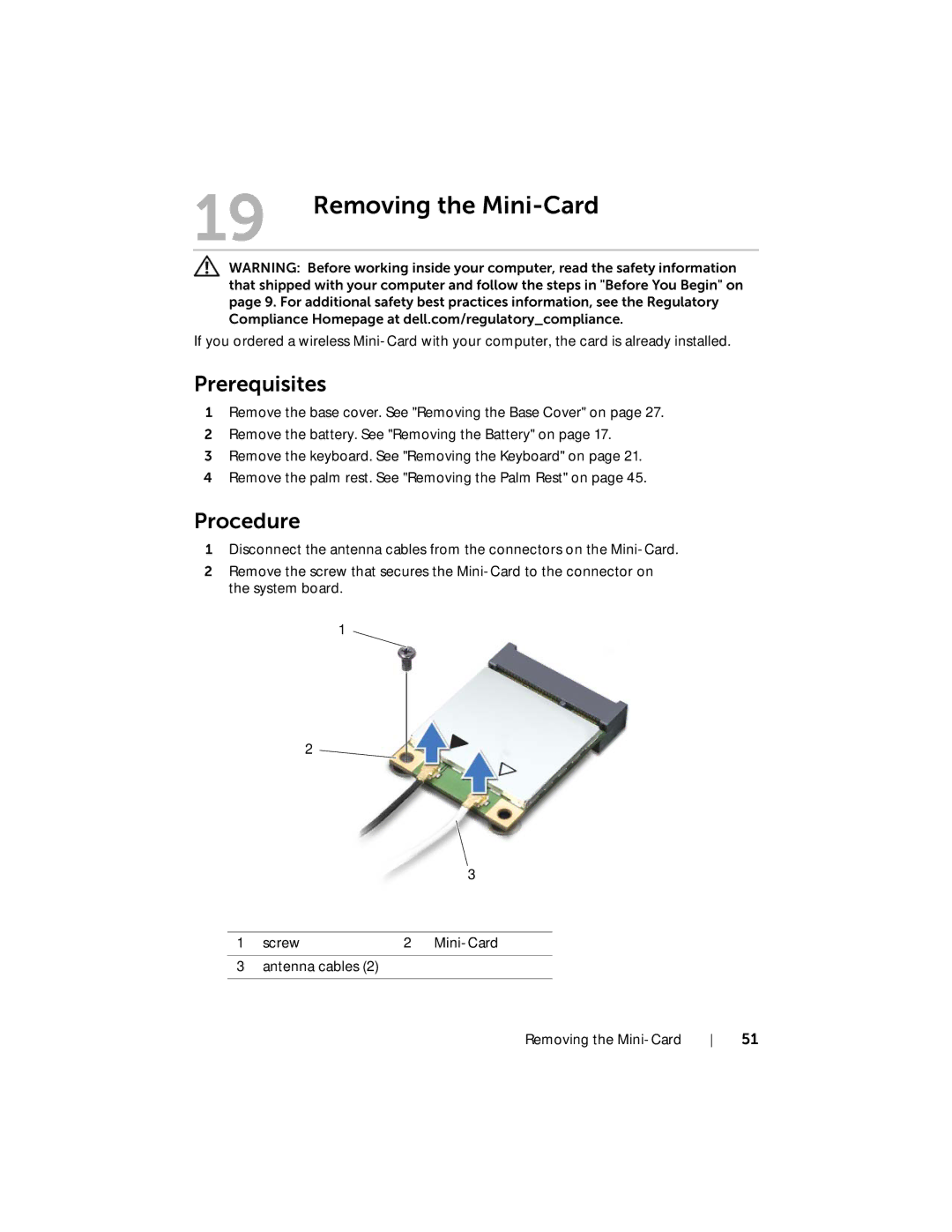 Dell 7420, 5420 owner manual Removing the Mini-Card 