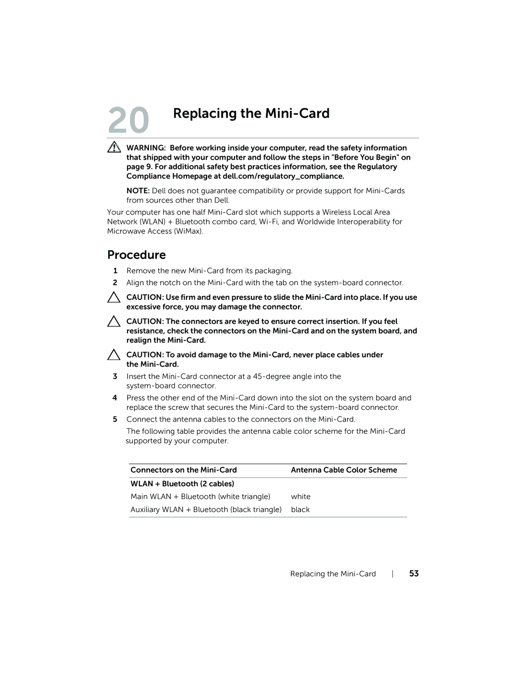 Dell 7420, 5420 owner manual Replacing the Mini-Card 