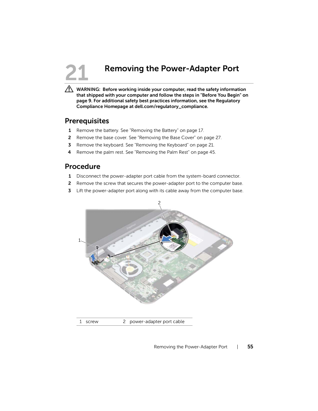 Dell 7420, 5420 owner manual Removing the Power-Adapter Port 