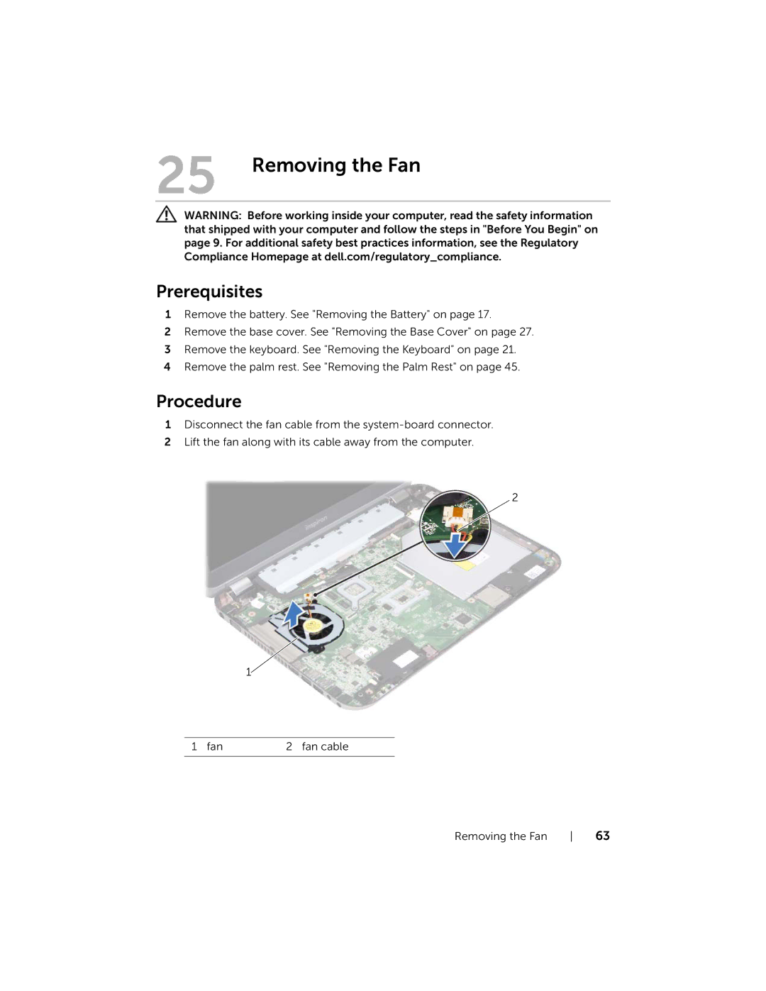 Dell 7420, 5420 owner manual Removing the Fan 