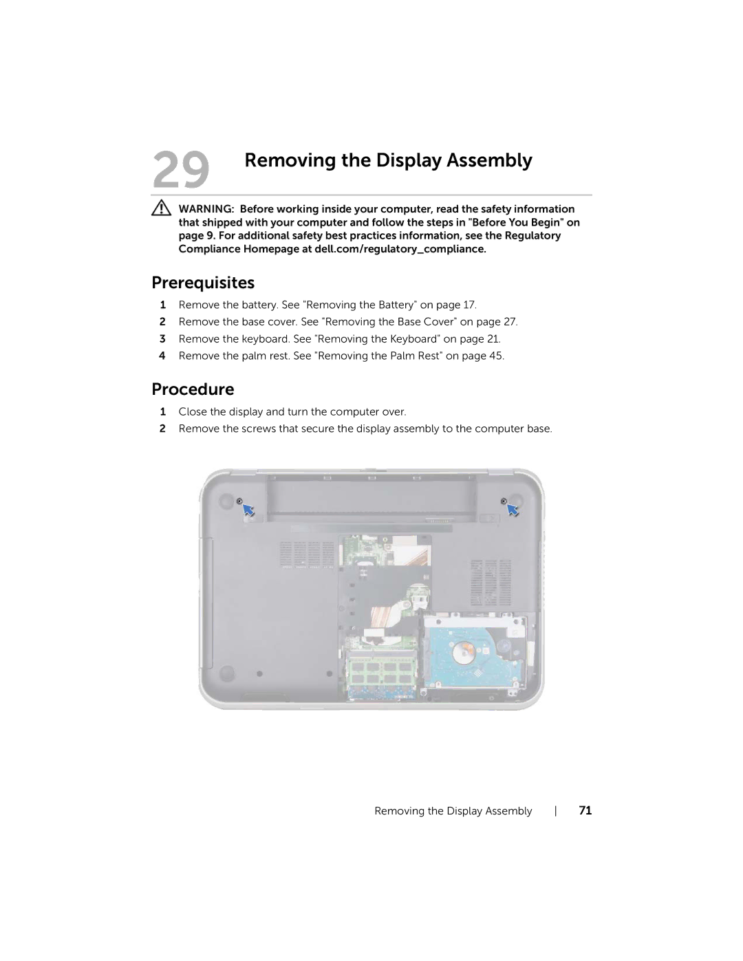 Dell 7420, 5420 owner manual Removing the Display Assembly 