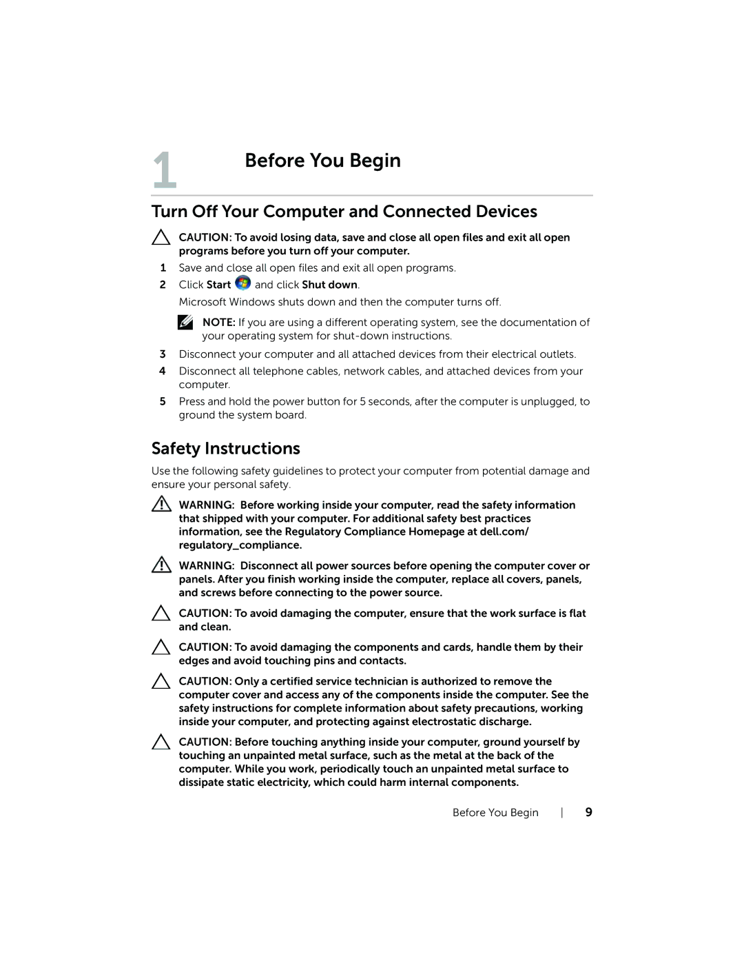 Dell 7420, 5420 owner manual Before You Begin, Turn Off Your Computer and Connected Devices 