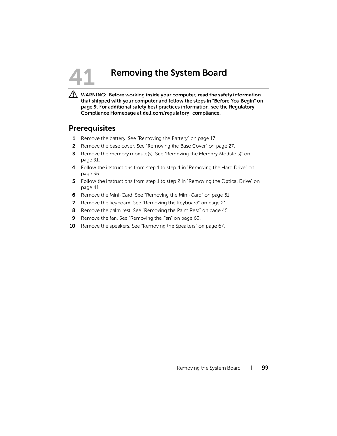 Dell 7420, 5420 owner manual Removing the System Board 