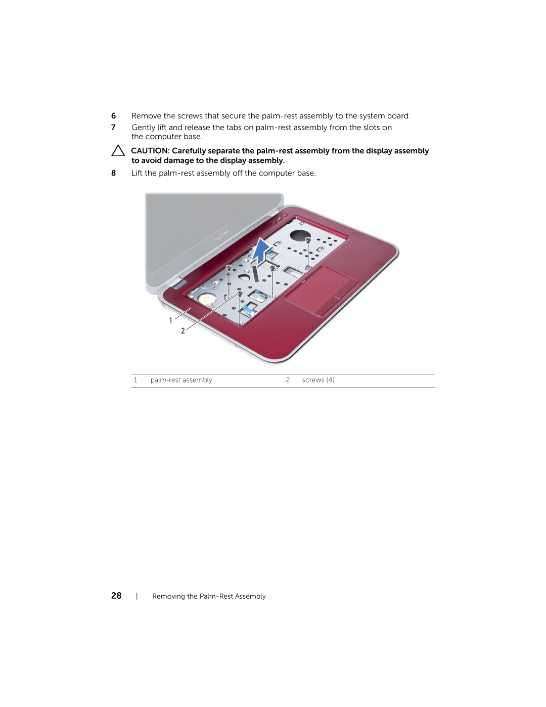 Dell 5423 owner manual Palm-rest assembly Screws Removing the Palm-Rest Assembly 