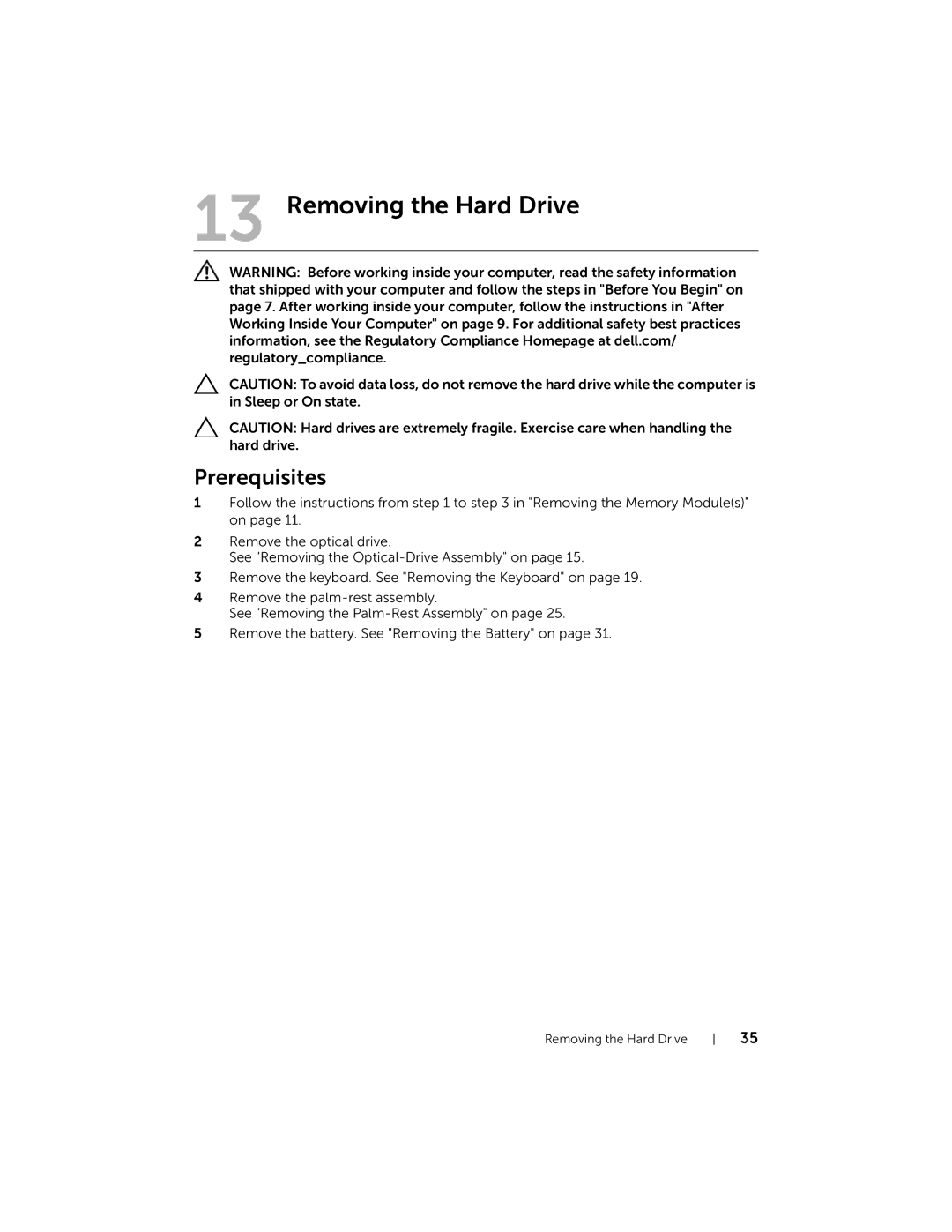 Dell 5423 owner manual Removing the Hard Drive 