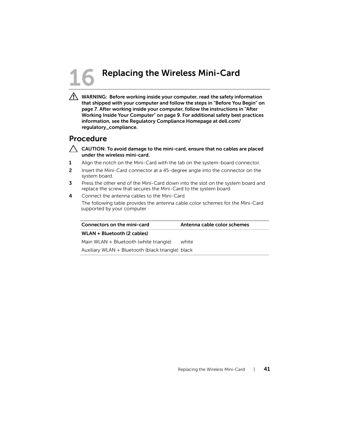 Dell 5423 owner manual Replacing the Wireless Mini-Card 