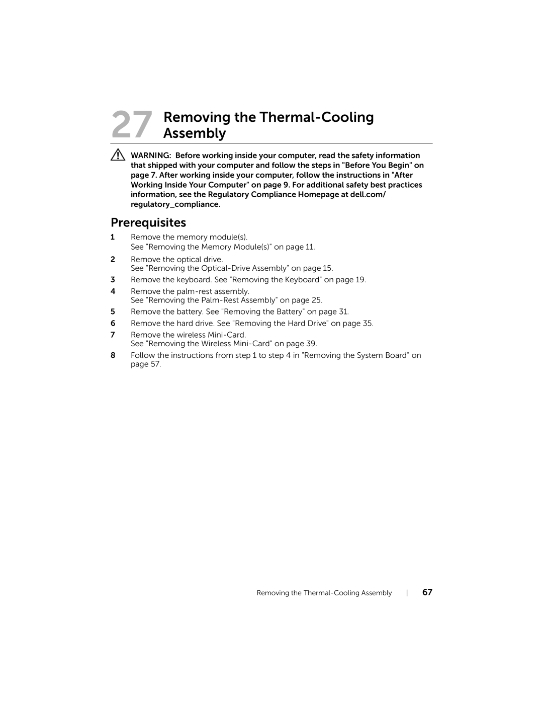 Dell 5423 owner manual Removing the Thermal-Cooling Assembly 