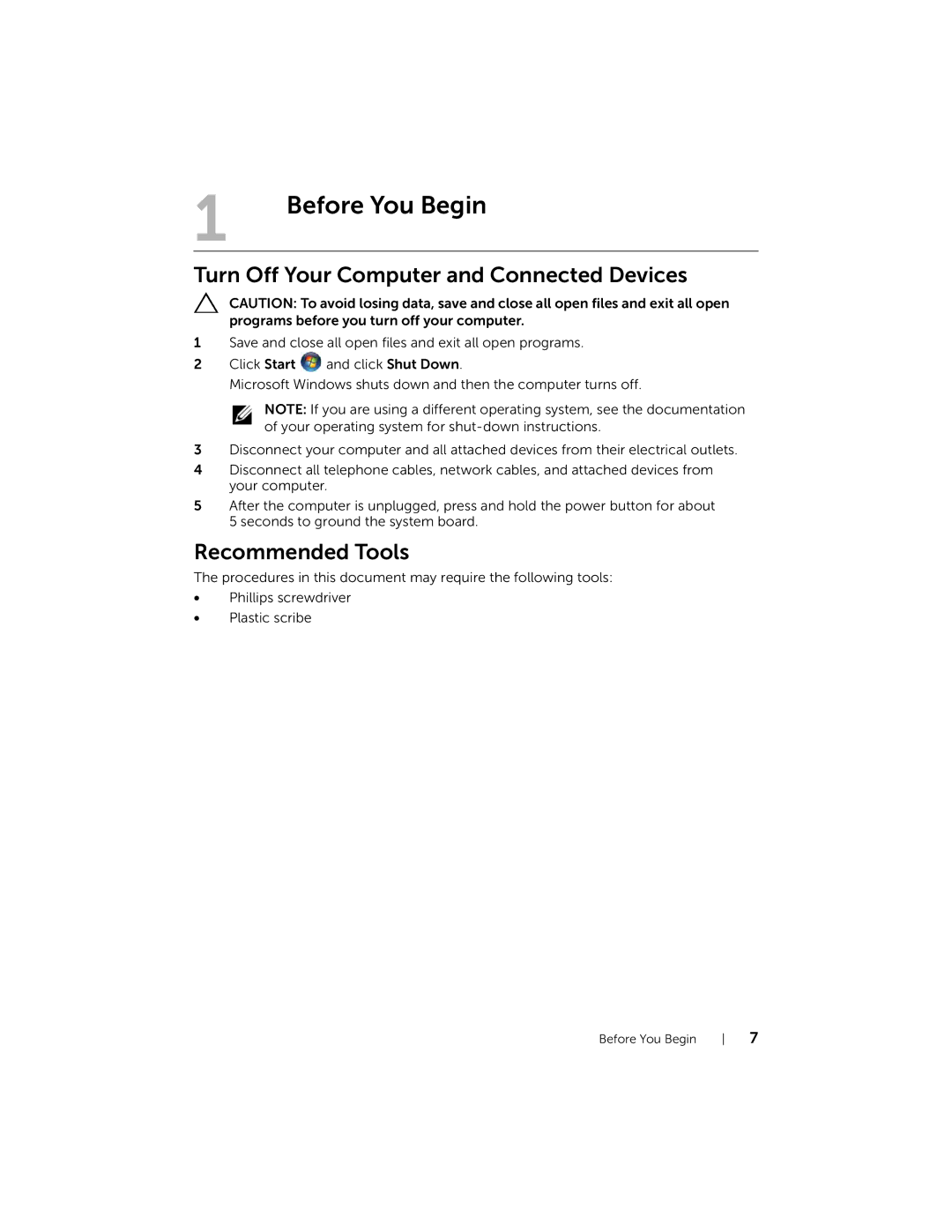 Dell 5423 owner manual Before You Begin, Turn Off Your Computer and Connected Devices 