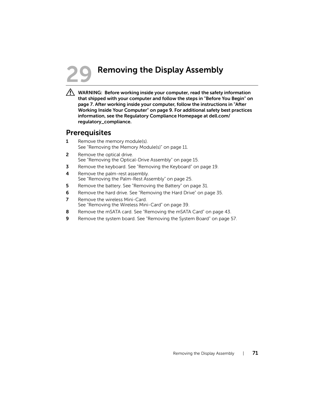 Dell 5423 owner manual Removing the Display Assembly 