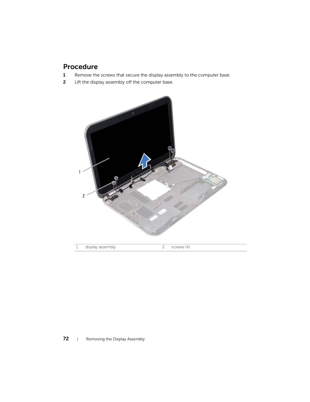 Dell 5423 owner manual Display assembly Screws Removing the Display Assembly 