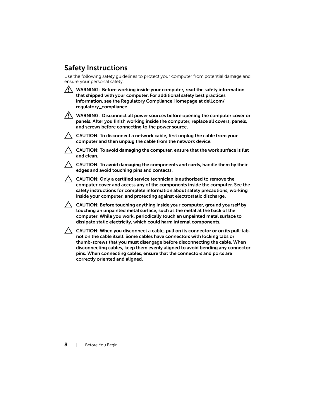 Dell 5423 owner manual Safety Instructions 