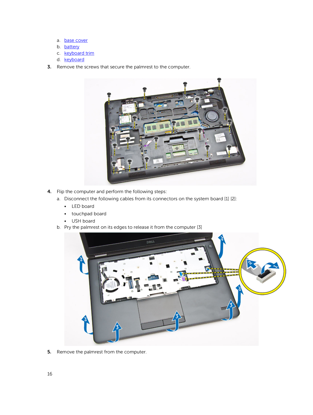 Dell E5450 owner manual Base cover Battery Keyboard trim 